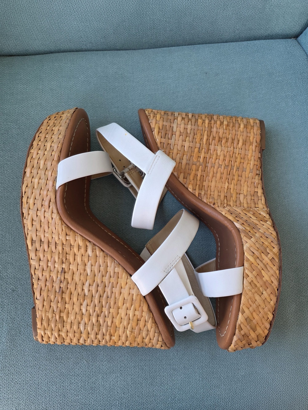 kate spade White Leather Woven Wedge Sandals - Picture 4 of 6